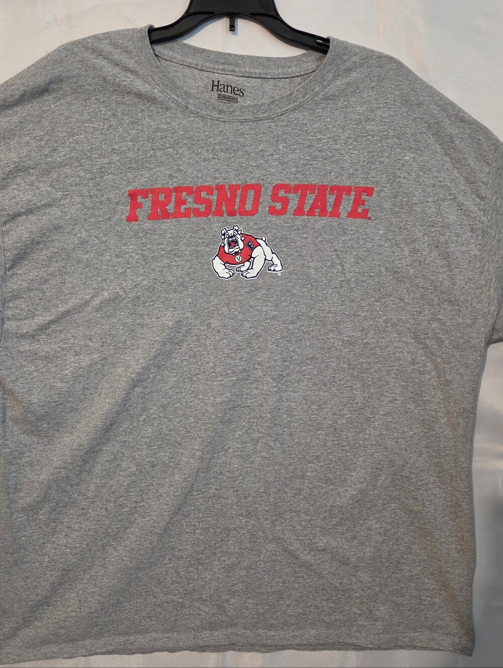 Hanes Gray Fresno State Graphic Tee with Bulldog Logo. 2XL